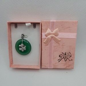 Chinese Green Jade W/ Flower Center Crystals Circle Donut--Costume Jewlery-9109